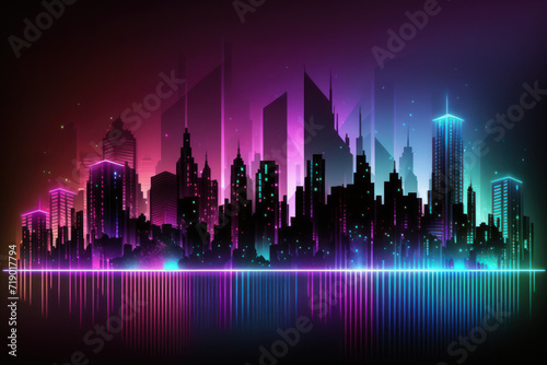 Painting city night technology abstract background. Generative ai. © tonktiti