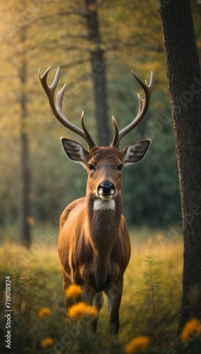 Deer In Nature Enhance your project with the serene beauty This exquisite, high-resolution photograph captures the elegance and grace of a wild deer.  generative, AI. © Oleks Stock
