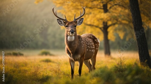 Deer In Nature Enhance your project with the serene beauty This exquisite, high-resolution photograph captures the elegance and grace of a wild deer.  generative, AI. photo