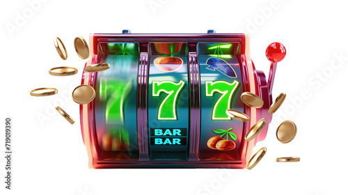casino slots reel spinning with gold coins coming out photo