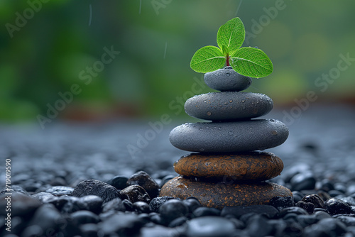 Stacked zen stones in depicting relaxing calming ambient