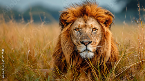 Lion look right in the wild. Wildlife animal photography.