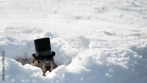 Ground hog coming out his hole in winter time