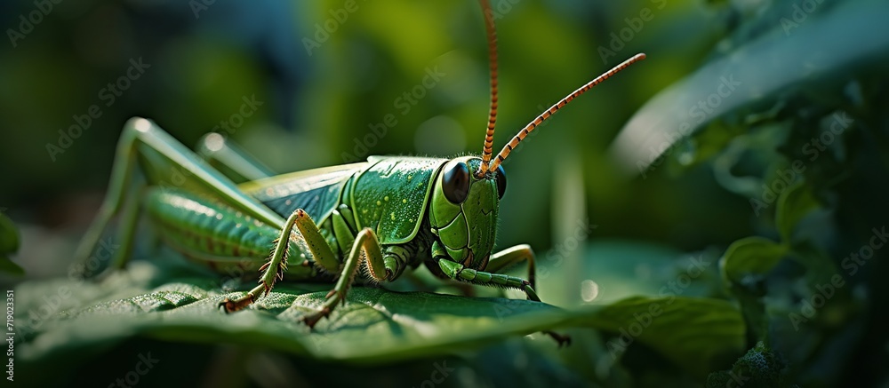 Close up grasshopper on a leaves garden