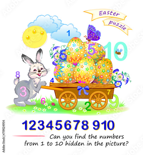 Can you find the numbers from 1 to 10 hidden in the picture? Logic puzzle game. Math education for young children. Developing counting skills. IQ test. Play online. Printable worksheet for kids.