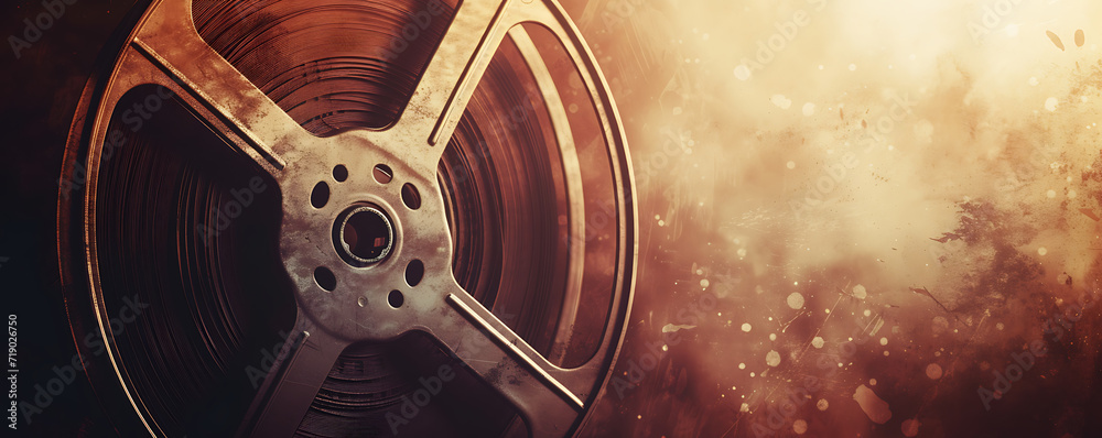 Vintage film reel-inspired gradient in sepia tones with subtle grainy texture, perfect for a classic movie poster
