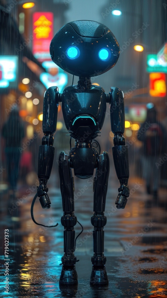 robot in the night outdoor robot in the night outdoor