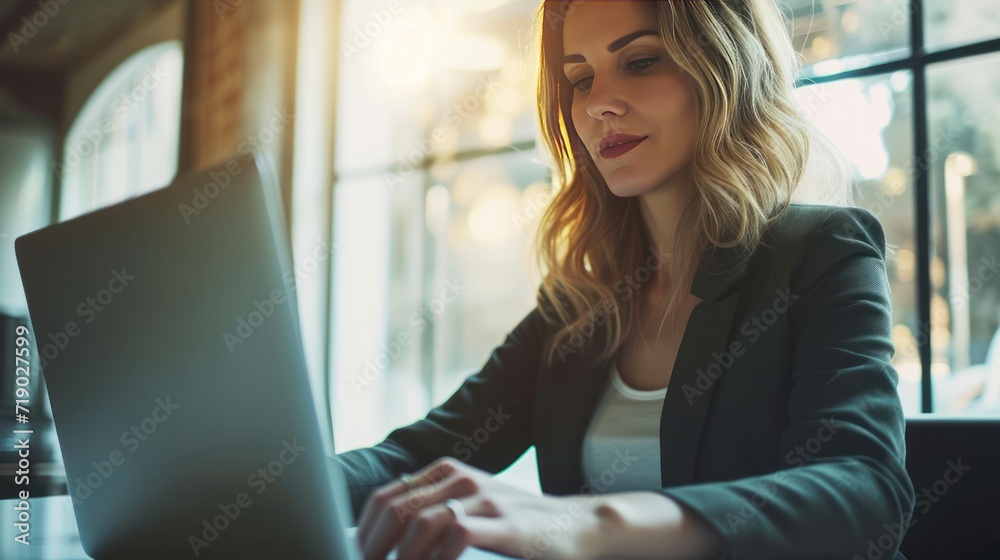 Close-up of a business woman working on a laptop Close-up of a business woman working on a laptop