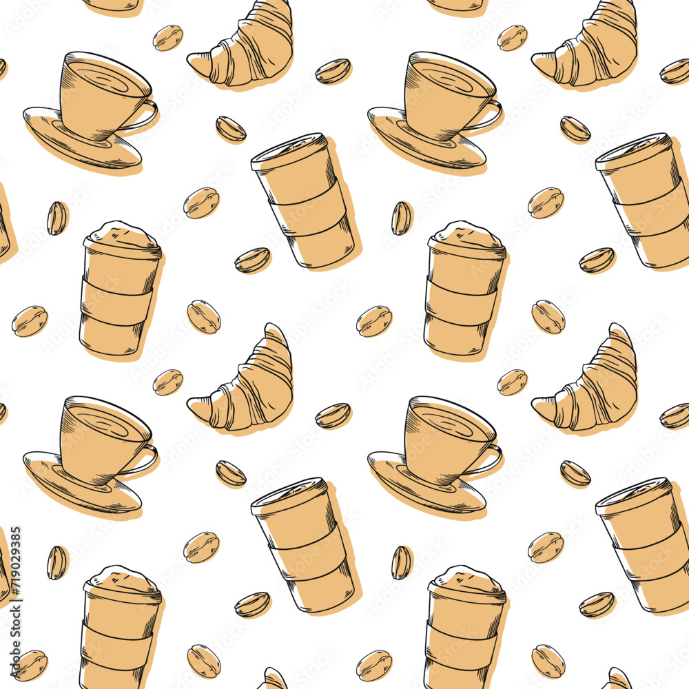 Bakery hadpainted illustrations set banner black and white beige coffee, buns, beans, cappuccino, cup, croissant Bakery hadpainted illustrations set banner black and white beige coffee, buns, beans, cappuccino, cup, croissant