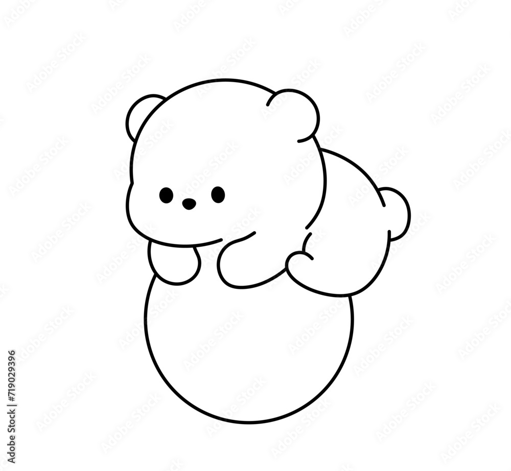 Vector isolated one single cute cartoon funny bear playing with ball colorless black and white contour line easy drawing Vector isolated one single cute cartoon funny bear playing with ball colorless black and white contour line easy drawing