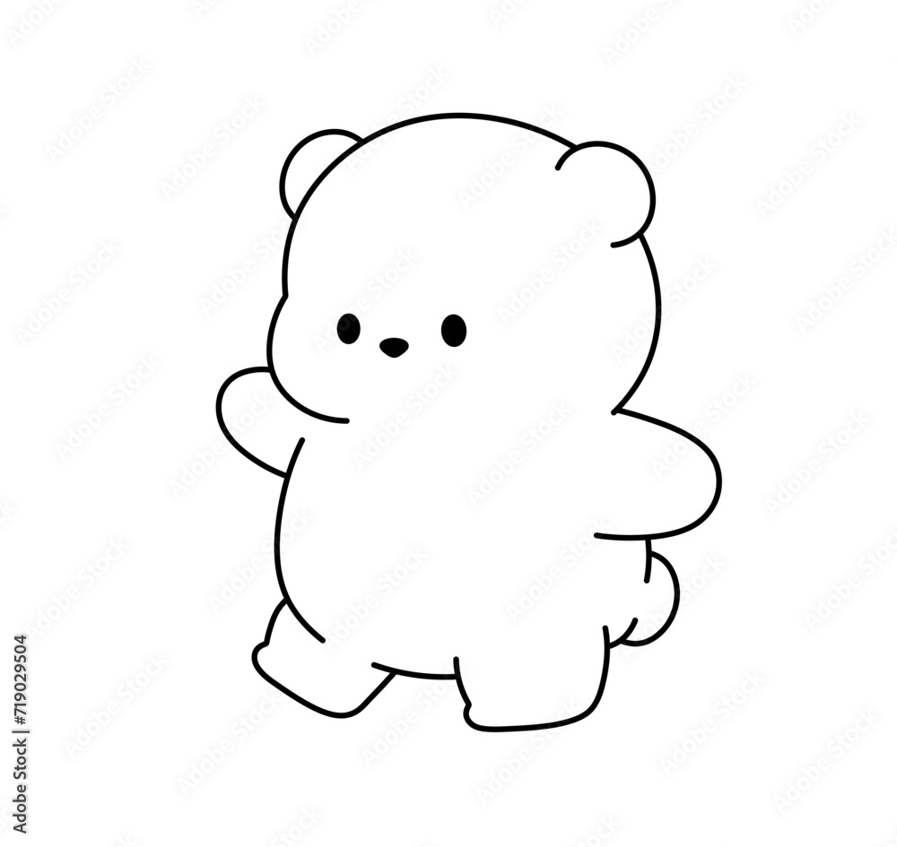 Vector isolated one single cute cartoon funny bear standing walking side view front view toy colorless black and white contour line easy drawing Vector isolated one single cute cartoon funny bear standing walking side view front view toy colorless black and white contour line easy drawing