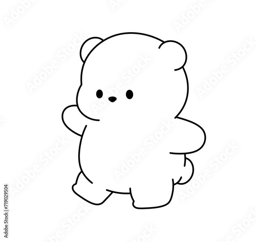 Vector isolated one single cute cartoon funny bear standing walking side view front view toy colorless black and white contour line easy drawing
