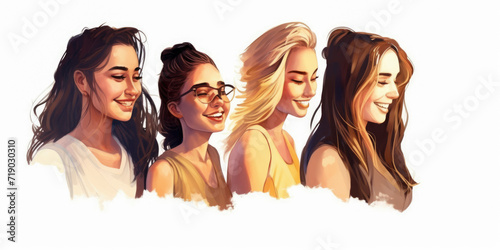 Group portrait of diverse beautiful happy young women