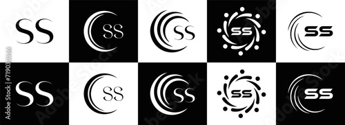 SS logo. S S design. White SS letter. SS, S S letter logo SET design. Initial letter SS linked circle uppercase monogram logo. S S letter logo SET vector design. SS letter logo design five style. 