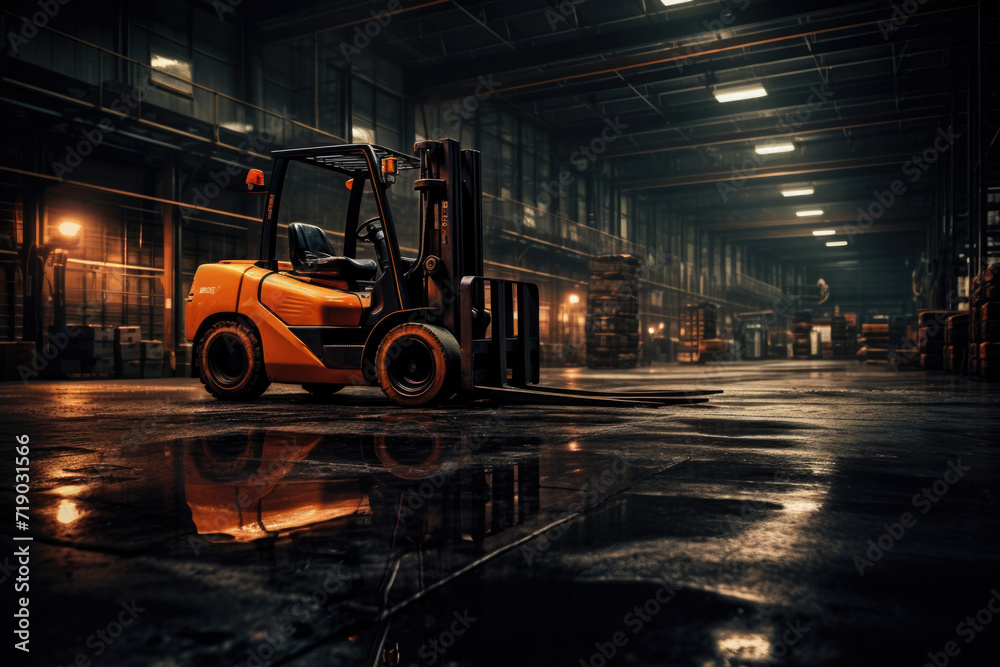 Forklift in front of machinery at industry