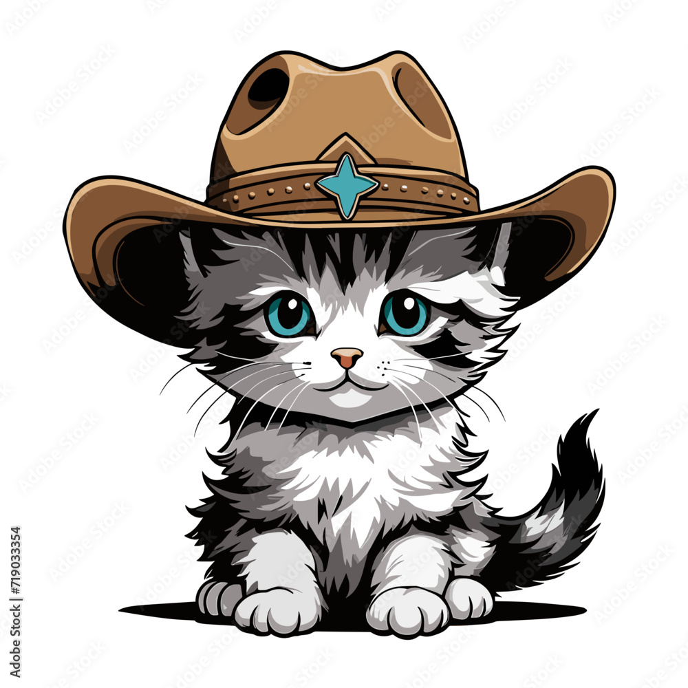 Cowboy cat isolated on white background