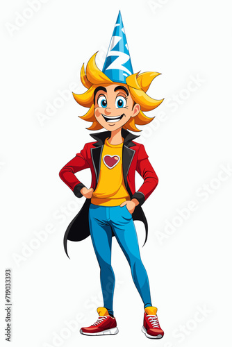 Zany character smiling, cartoon illustration
