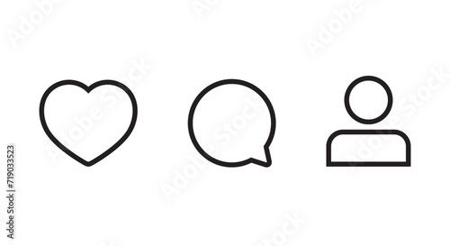 Like, comment, and follow account icon vector. Social media menu elements. Editable stroke