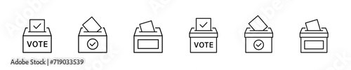 Vote bulletin icon set. Election vote icons. Vote box. Ballot icon collection