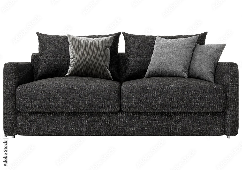 Modern gray fabric sofa with pillows isolated on white background. Furniture Collection. Modern gray fabric sofa with pillows isolated on white background. Furniture Collection.