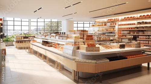 Modern Grocery Store Interior with Natural Lighting