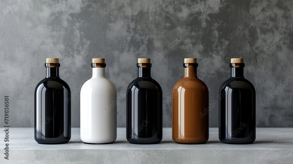 Maqueta de varias botellas. Generado por IA. Maqueta de varias botellas. Generado por IA.