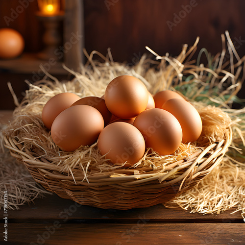 Rustic and Organic Countryside Basket of Freshly Picked Brown Eggs