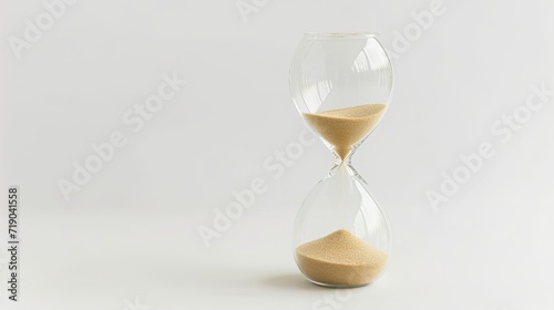 Capturing the passage of time, an elegant sandglass stands tall, its golden grains slowly falling, marking the hours in an indoor sanctuary