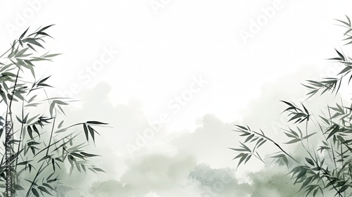 Set of Wallpaper Background Template of Panda and Bamboo Forest in the style of Chinese Ink Art Watercolor White Green with Copy Space Concept of  Environmental Conservation Panda Sanctuaries Eco 16 9