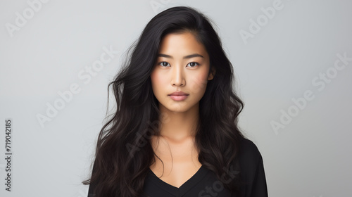 beautiful asian business woman on birght plain background photo