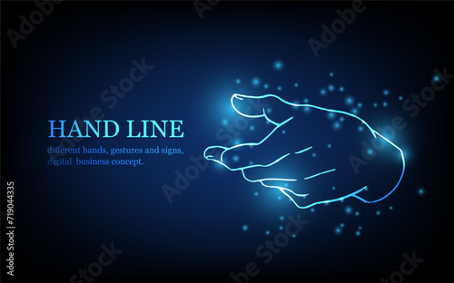 Human hand line, different hands, gestures and signs, digital business concept, futuristic digital innovation background vector illustration.