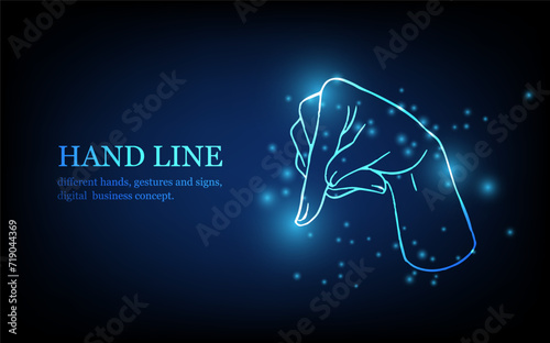 Human hand line, different hands, gestures and signs, digital business concept, futuristic digital innovation background vector illustration.