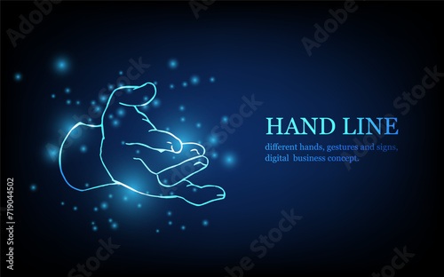 Human hand line, different hands, gestures and signs, digital business concept, futuristic digital innovation background vector illustration.