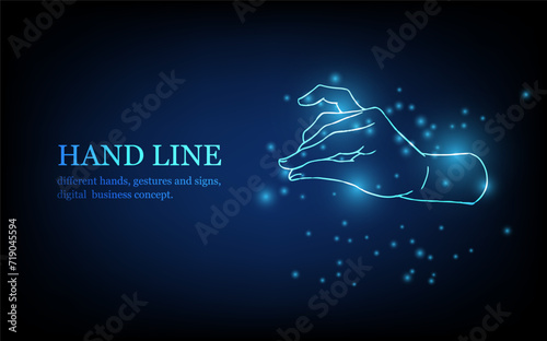 Human hand line, different hands, gestures and signs, digital business concept, futuristic digital innovation background vector illustration.