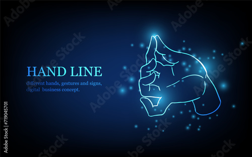 Human hand line, different hands, gestures and signs, digital business concept, futuristic digital innovation background vector illustration.