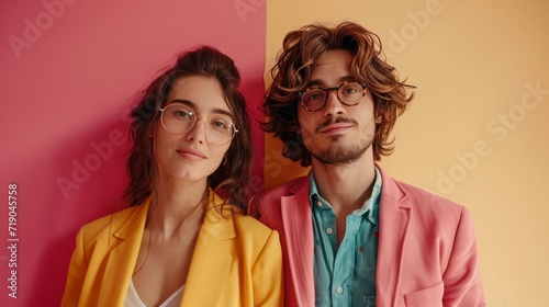minimalist vivid advertisment background with handsome couple and copy space