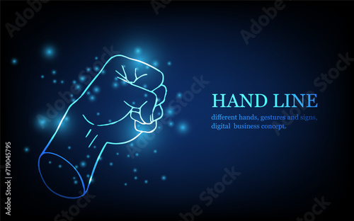 Human hand line, different hands, gestures and signs, digital business concept, futuristic digital innovation background vector illustration.