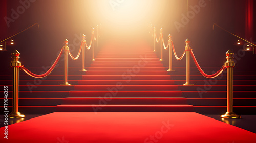 Luxurious and elegant red carpet staircase, holiday awards ceremony event