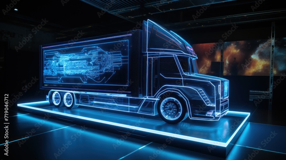 Futuristic truck model uses digital holographic app