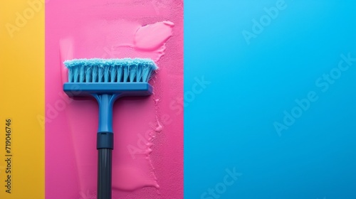 minimalist vivid advertisment background with handsome cleaner and copy space