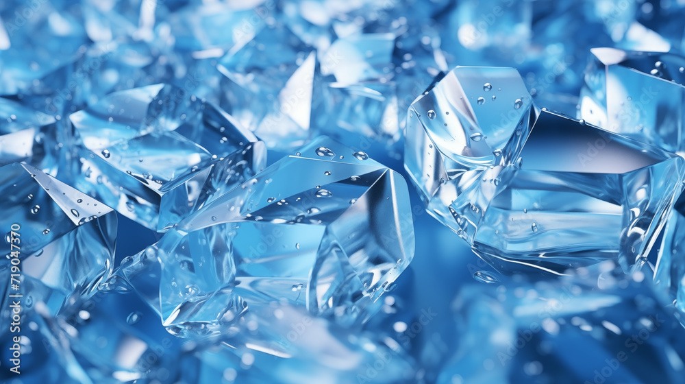 Blue ice cubes with water drops on the surface Blue ice cubes with water drops on the surface