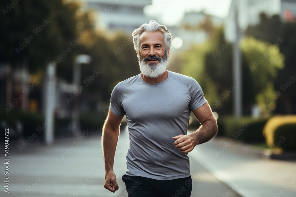Senior man going for a run and living a healthy lifestyle for longevity Senior man going for a run and living a healthy lifestyle for longevity