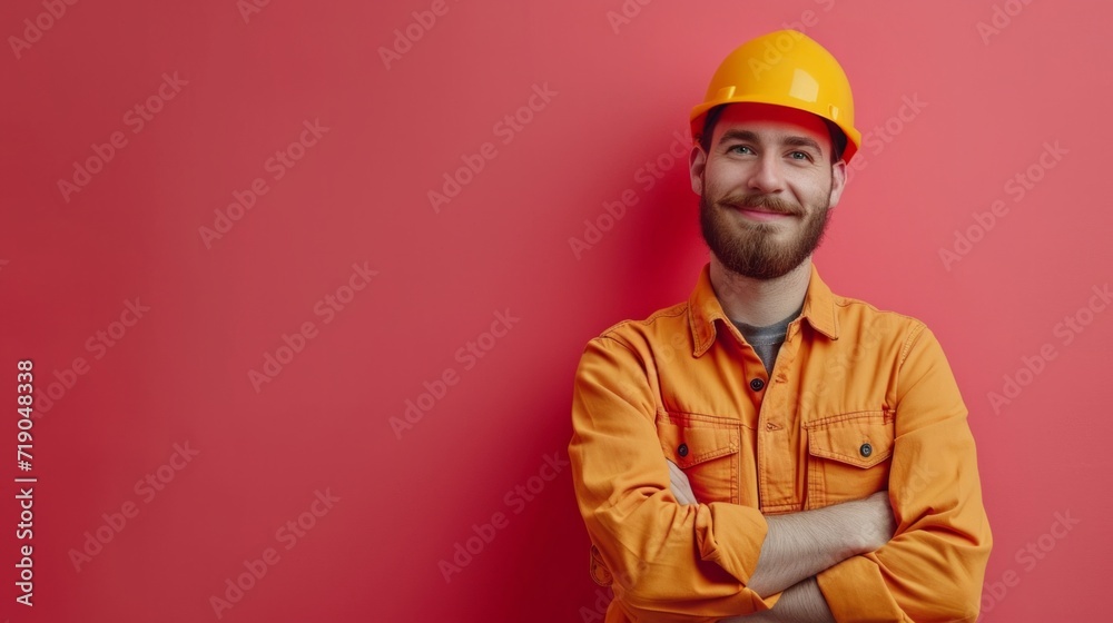 minimalist vivid advertisment background with handsome worker and copy space minimalist vivid advertisment background with handsome worker and copy space