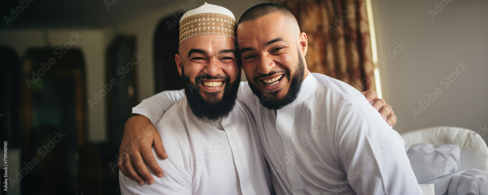 A Heartfelt Hug between Two Muslim Men, Fictional Character Created By Generative AI. 