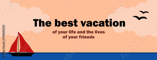Web banner elongated with sea red sailboat vector illustration best vacation