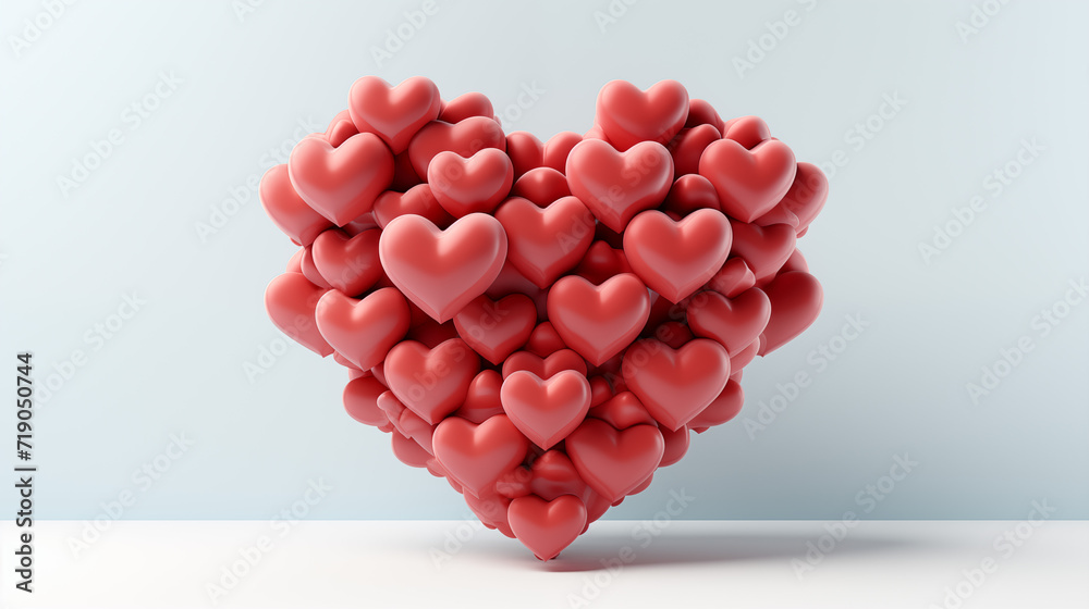 A cluster of 3D small red hearts into one big heart. A cluster of 3D small red hearts into one big heart.