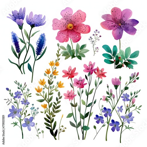 a collection of flowers and leaves