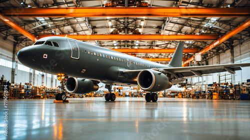 Commercial Aircraft Maintenance in a Hangar, Aviation Industry and Airplane Engineering