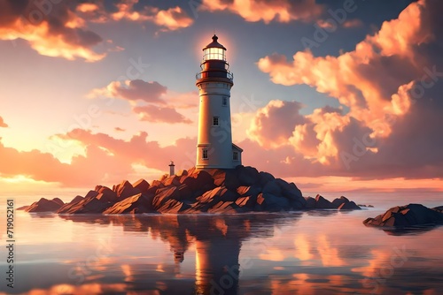 lighthouse at sunset. AI generated