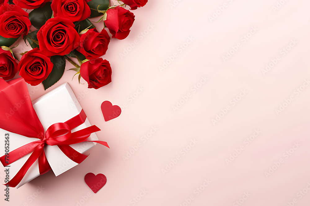 celebration valentine day with gift box with velvet ribbon and paper decoration on beautiful background celebration valentine day with gift box with velvet ribbon and paper decoration on beautiful background